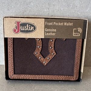 Justin Front Pocket Wallet Genuine Leather New in Box